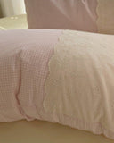 Sophia Gingham Lace Washed Cotton Bedding Set / Brown