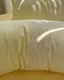 Sophia Gingham Lace Washed Cotton Bedding Set / Brown