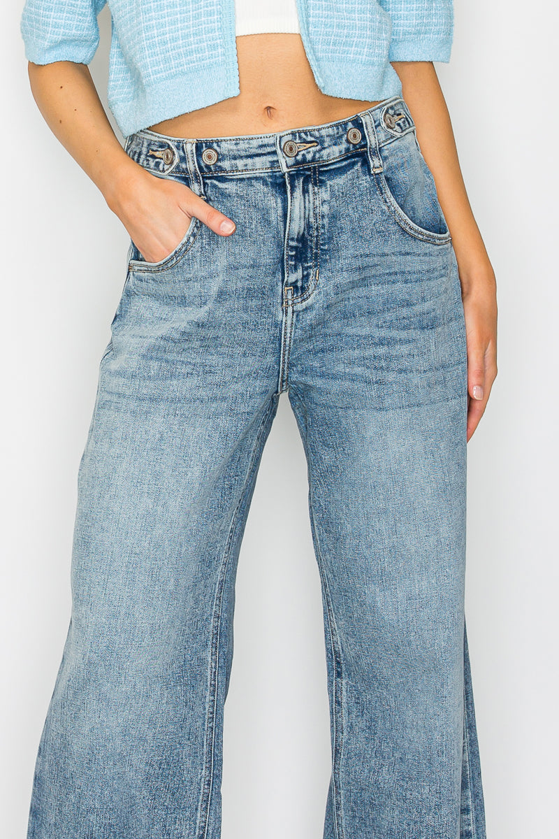 AT2082WDAC Adjustable Waistband High Rise Baggy Wide Jeans