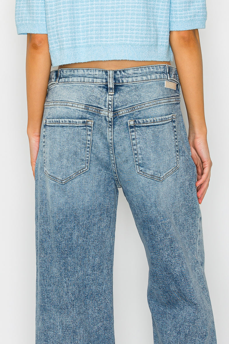 AT2082WDAC Adjustable Waistband High Rise Baggy Wide Jeans