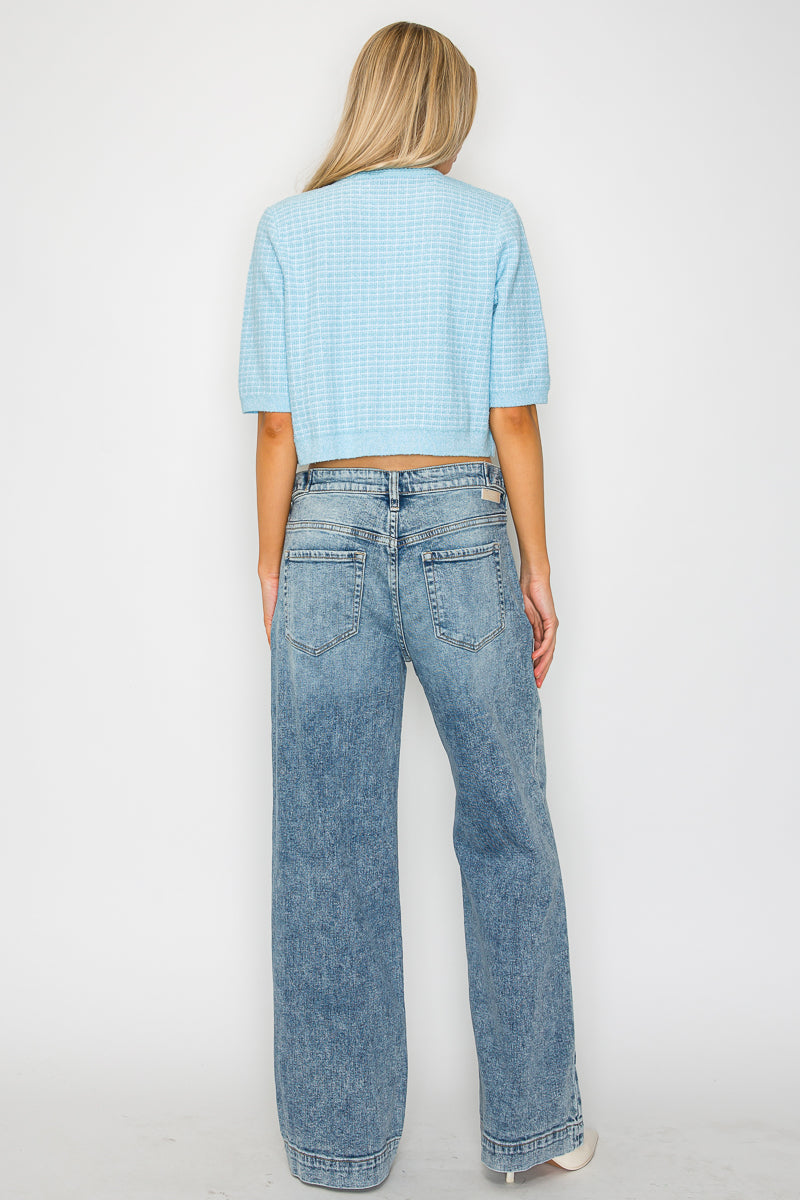 AT2082WDAC Adjustable Waistband High Rise Baggy Wide Jeans