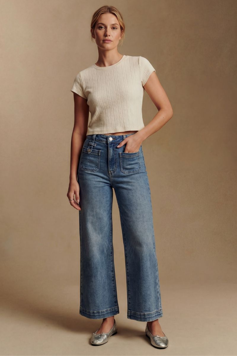 Aurelia Tummy Control High Rise Crop Palazzo Jeans