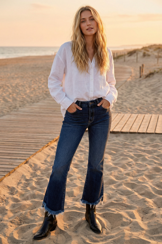 AT1018FLDT Corset Colle High Rise Crop Flare Jeans