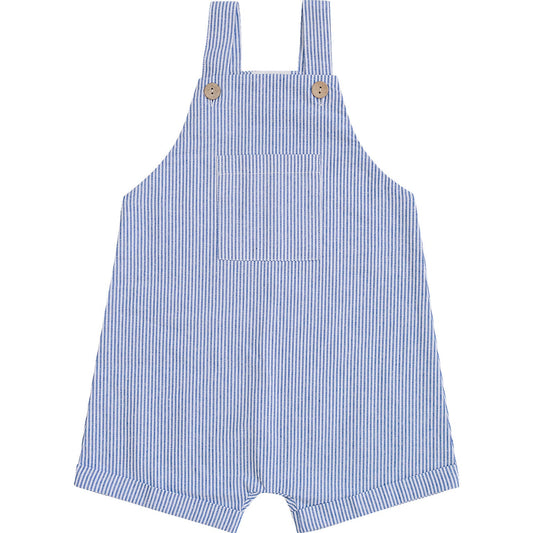 Blue Stripe Short Linen Overalls