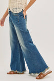 PRE-ORDER MID-RISE WIDE-LEG FRAYED HEM DENIM JEANS