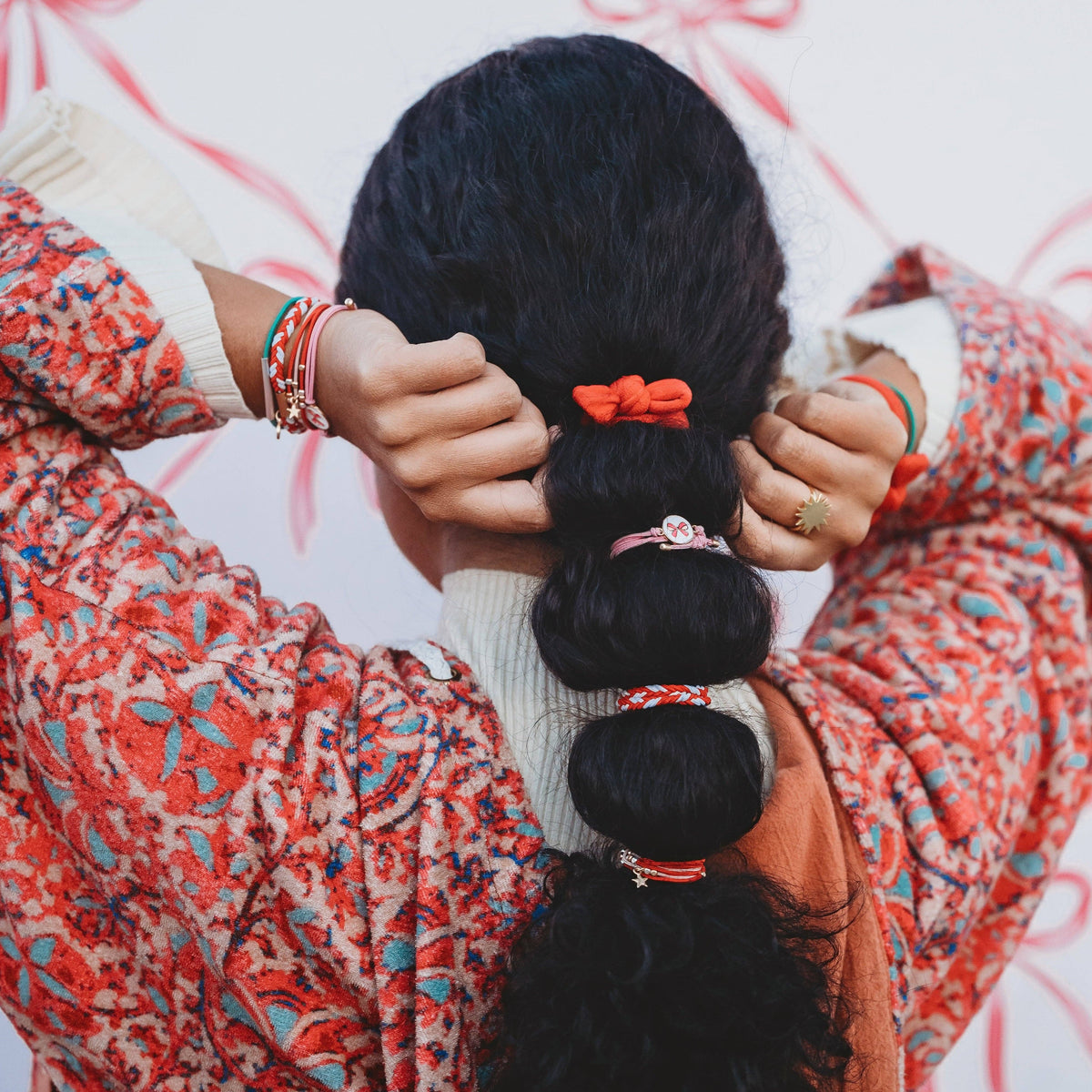 K'lani hair tie bracelets - "Joy" Red & Green Holiday Hair Tie Bracelets