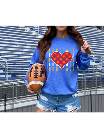 Kansas Football Heart Repeat Blue Sweatshirt