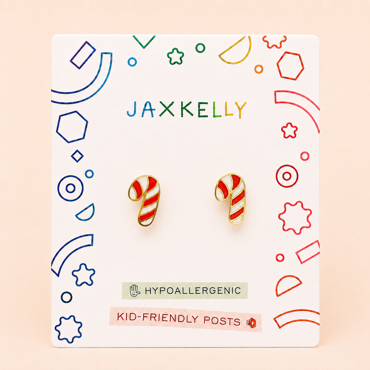 JaxKelly - Candy Cane Enamel Flat Back Kids Earrings