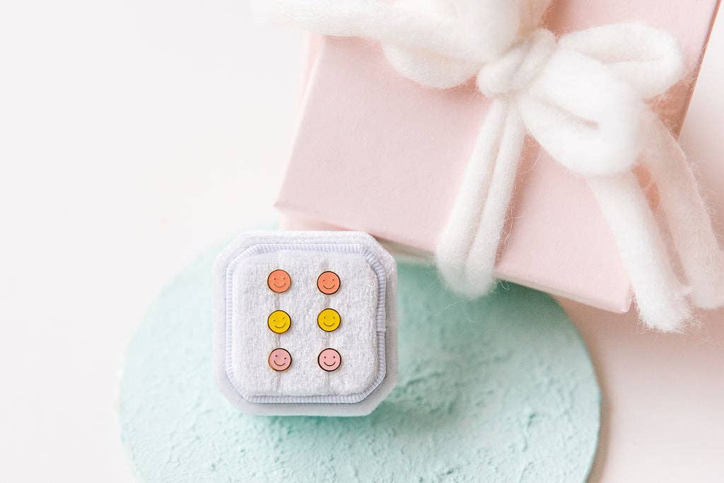 FINAL SALE Pink Smiley Stud Earrings