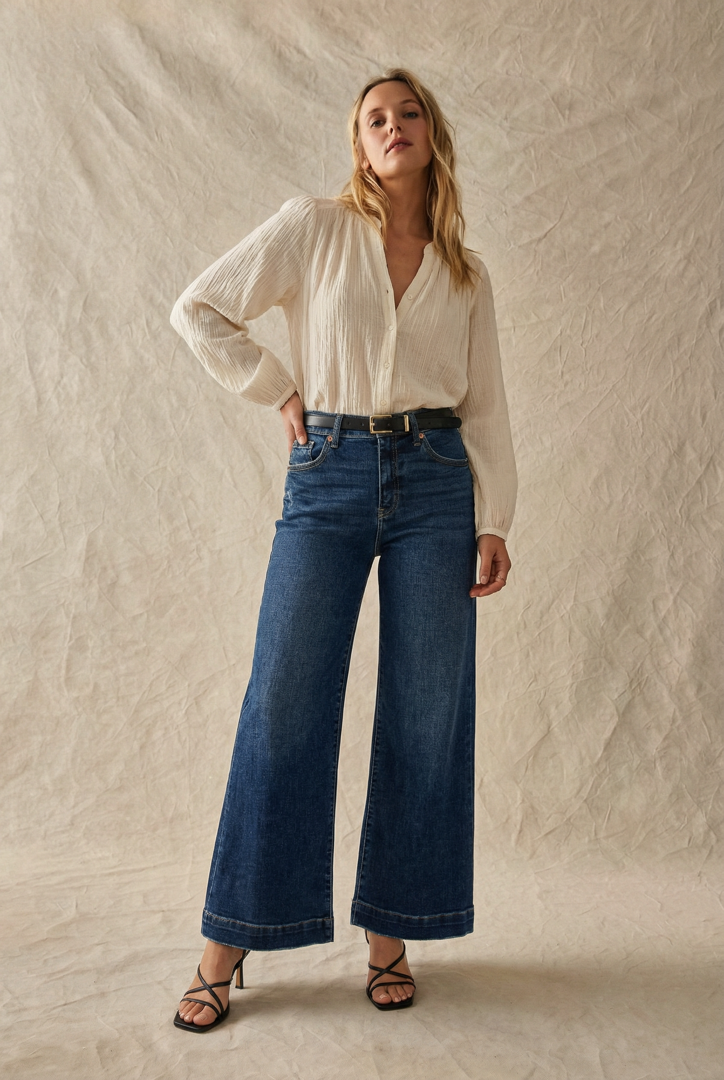 High Rise Cropped Palazzo Jeans