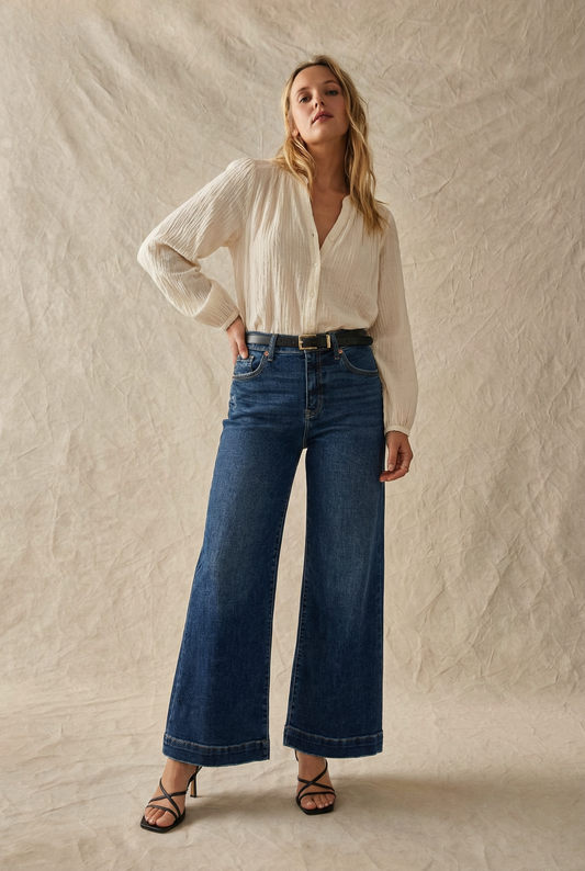 High Rise Cropped Palazzo Jeans