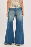 PRE-ORDER MID-RISE WIDE-LEG FRAYED HEM DENIM JEANS