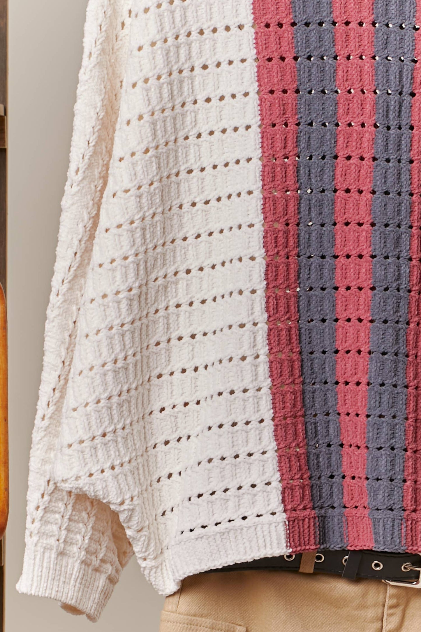 Mello. - Round Neck Color Block Striped  Sweater
