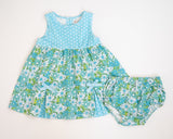 Blue Flower Power and Polka Dot Dress for Baby and Toddler Girls