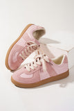 Pink Two Tone Suede Patched Lace Up Sneakers For Women
