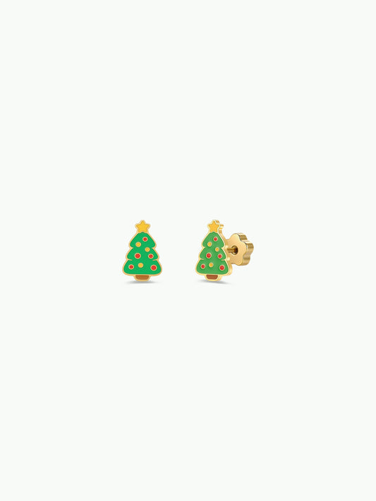 JaxKelly - Christmas Tree Enamel Flat Back Kids Earrings