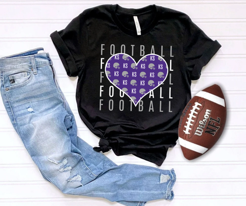 Purple Kansas Football Heart Repeat Black Graphic Tee