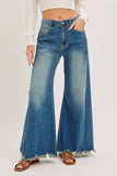PRE-ORDER MID-RISE WIDE-LEG FRAYED HEM DENIM JEANS