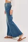 PRE-ORDER MID-RISE WIDE-LEG FRAYED HEM DENIM JEANS