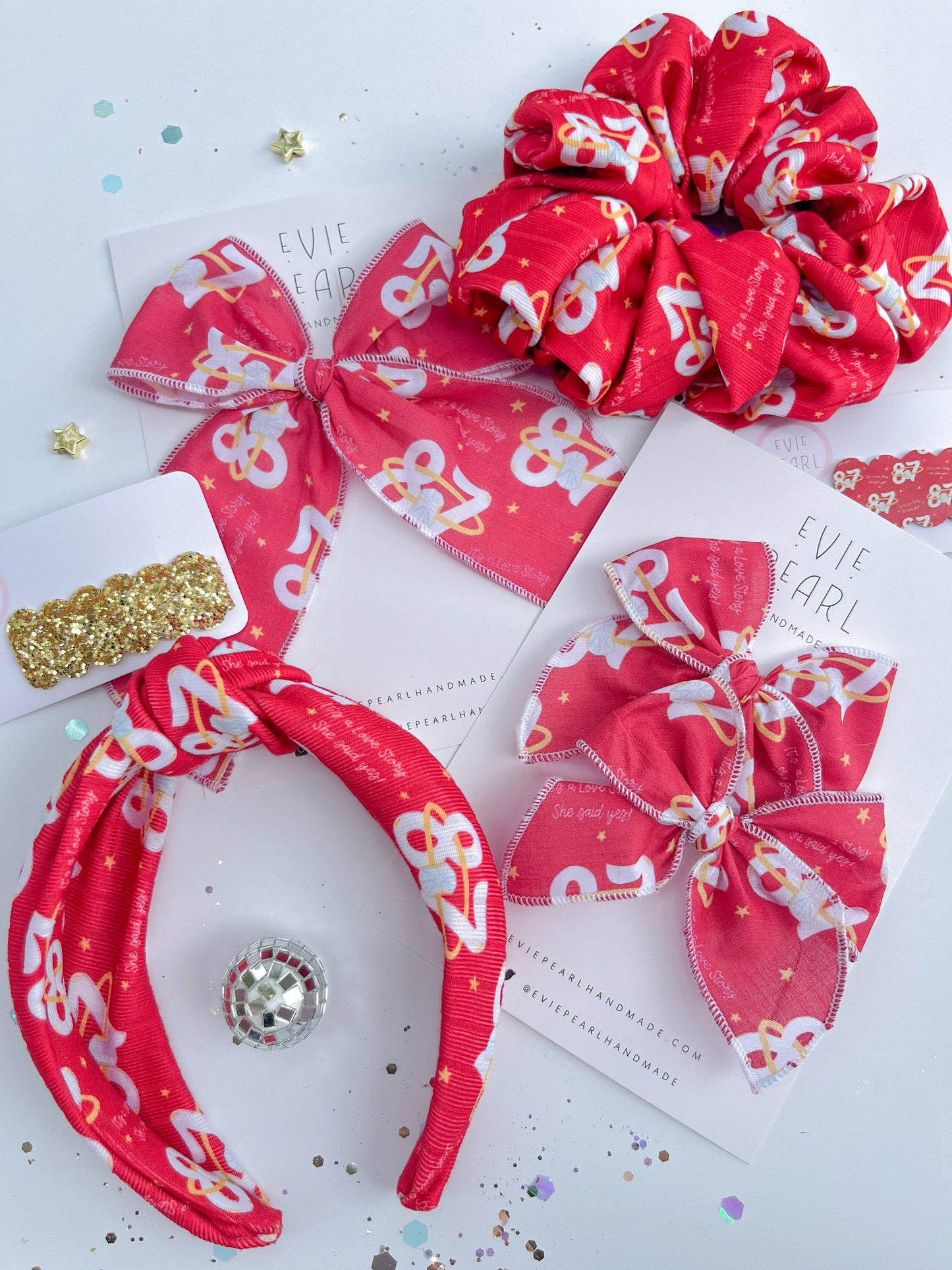 Evie Pearl Handmade LLC - Red 87 Ring It’s A Love Story Say Yes Knotted Headband for Girls & Women