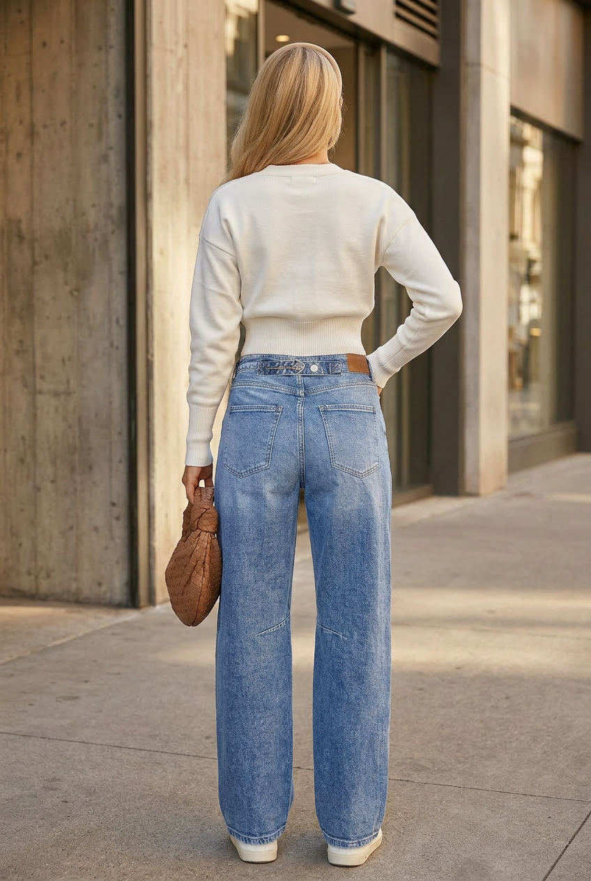 AT2083BRM Adjustable Strap Waistband Barrel Jeans