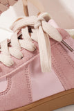 Pink Two Tone Suede Patched Lace Up Sneakers For Women