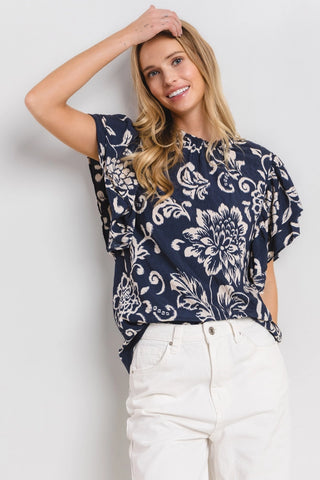 Floral Print Ruffled Sleeve Blouse Top