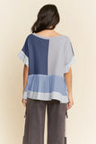 FINAL SALE-Plus Sweater Mix Patchwork Textured Ruffle Top