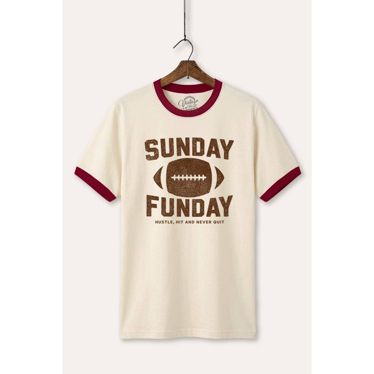 VINTAGE POINT USA - Sunday Funday Football Graphic Ringer Tee