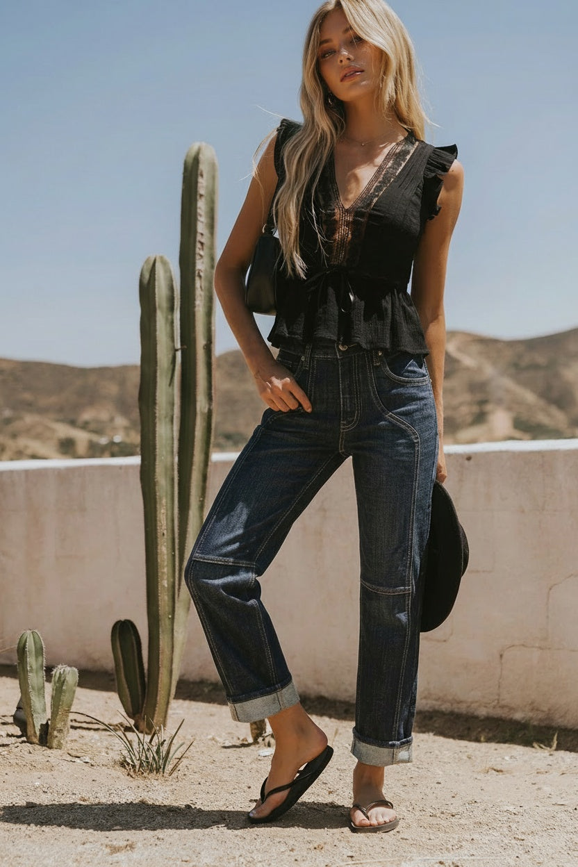 ROMY HIGH RISE WESTERN STRAIGHT JEANS