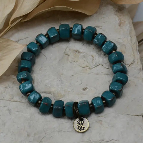 FINAL SALE - Aqua Lake Square Clay Bead Bracelet (HOPE)