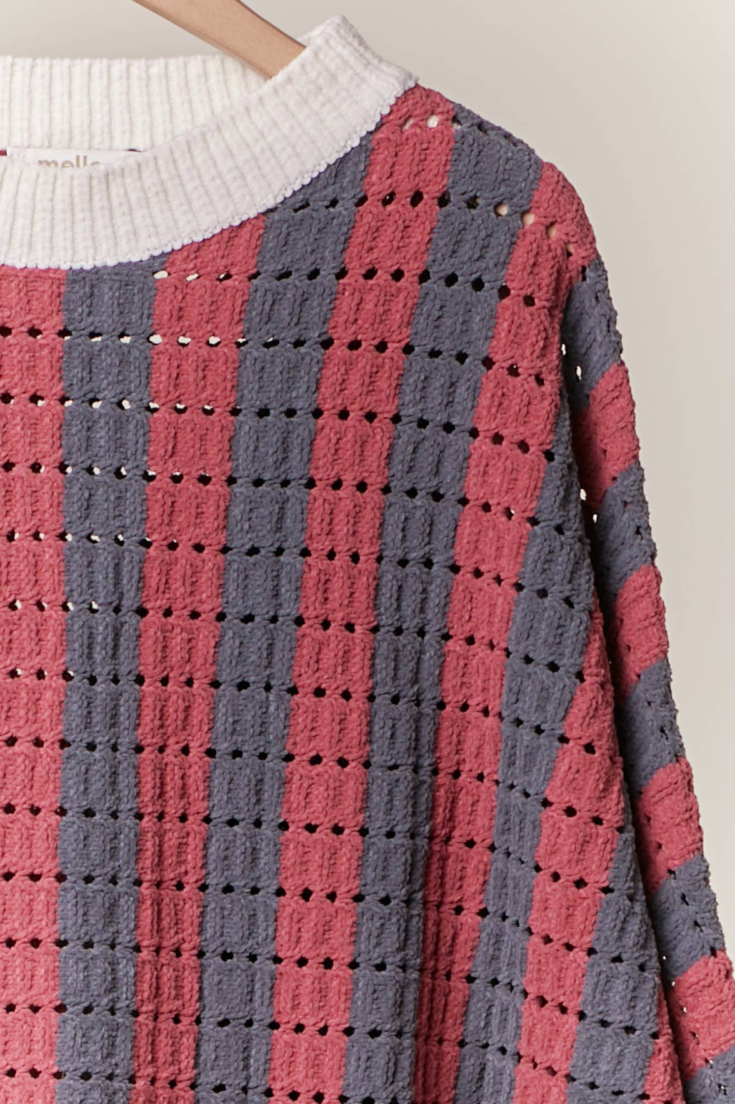 Mello. - Round Neck Color Block Striped  Sweater