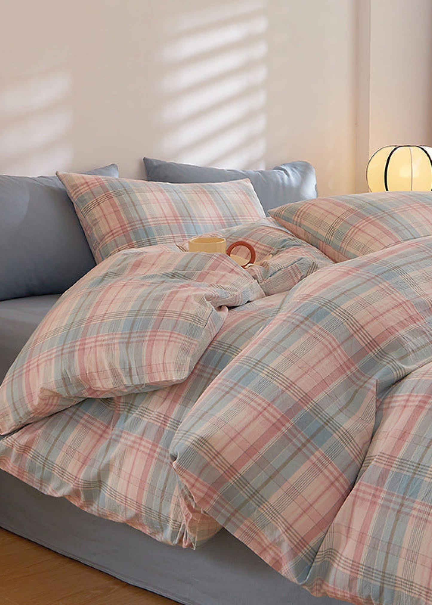 Fresh Plaid Washed Cotton Bedding Set
