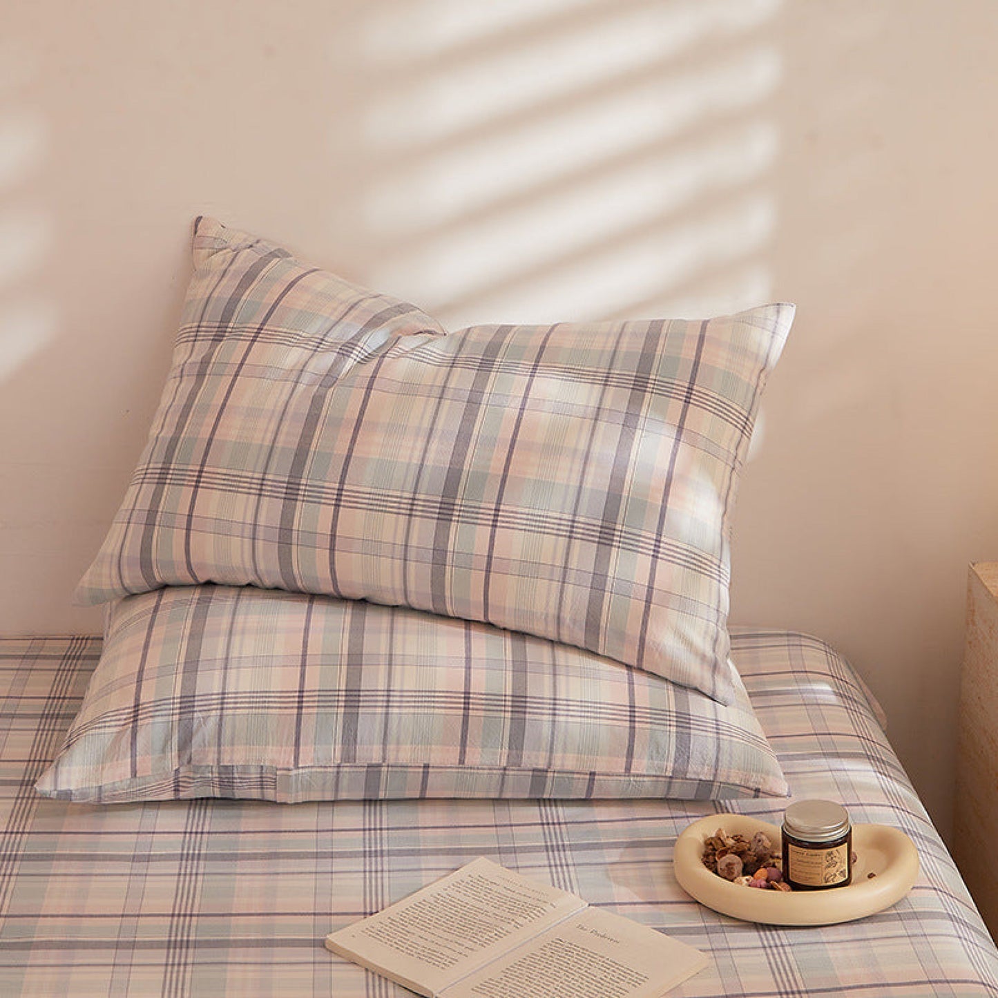 Fresh Plaid Washed Cotton Pillowcases