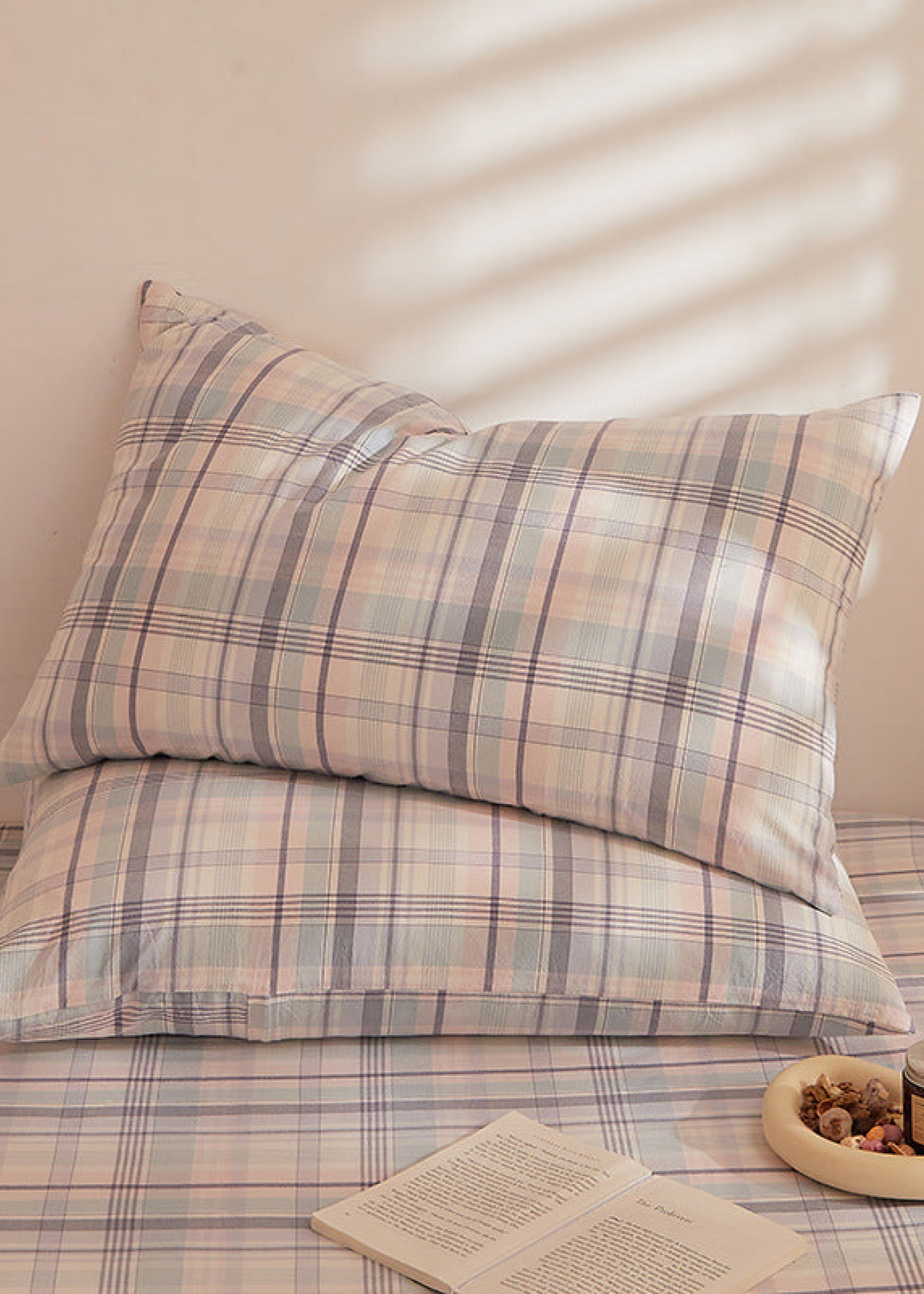 Fresh Plaid Washed Cotton Pillowcases