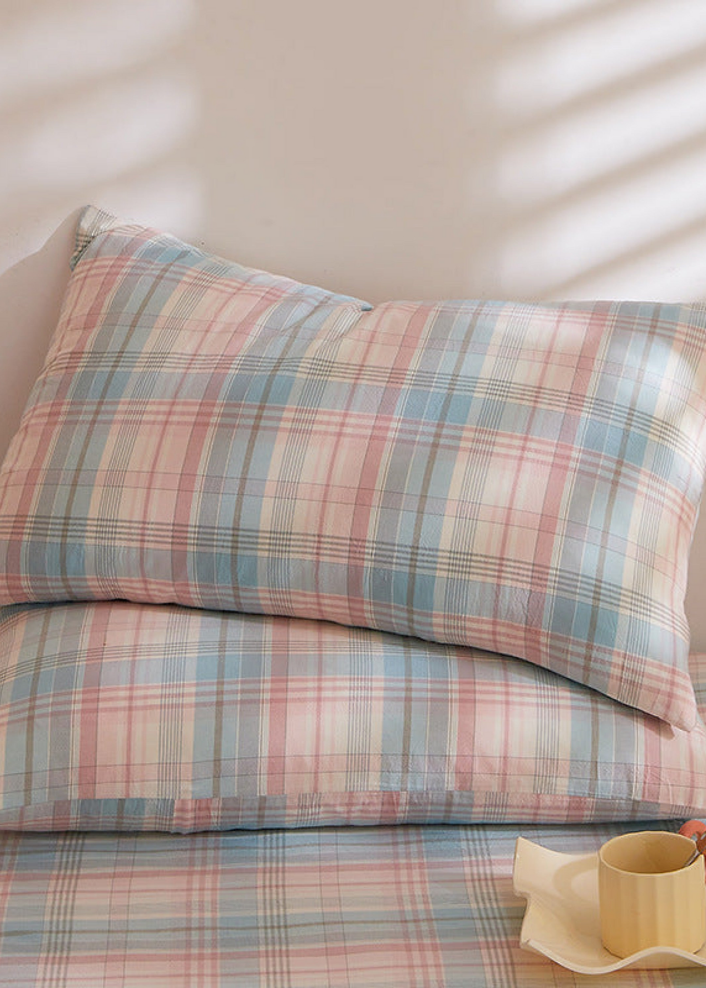Fresh Plaid Washed Cotton Pillowcases