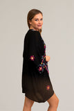 Lightweight floral embroidered black kimono for casual and formal wear.