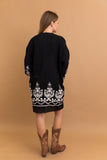 Open-front Blossom Breeze black kimono for casual and formal outfits.