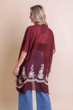 Stylish floral stitch rosewood kimono with breathable viscose polyester blend.